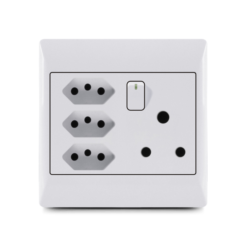 South Africa switch,1 lever+3 brazil socket+16A socke,Wenzhou electrical switch