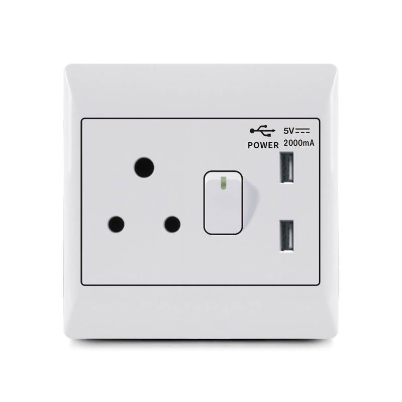 South Africa switch,1 lever+16A socket +2 USB socket,Wenzhou USB socket