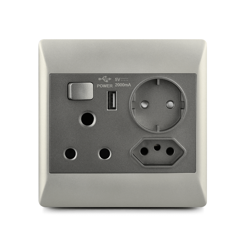 South Africa switch socket,1 lever+16A+brazil socket+euro socket+USB