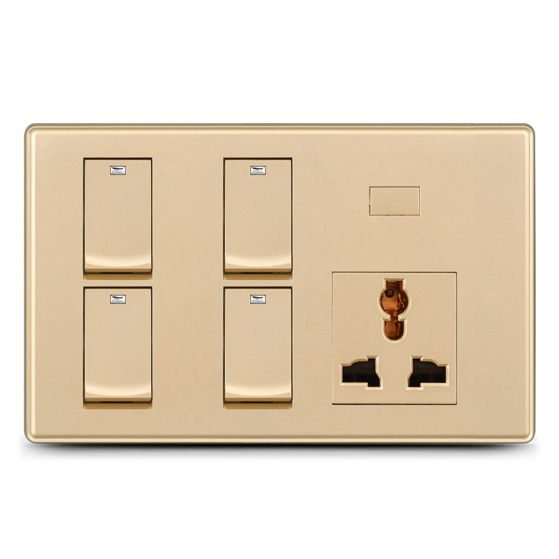 4 gang switch+MF socket with dimmer provision